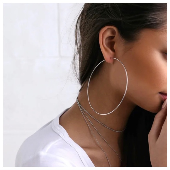 Fabulous Large Silver Hoop earrings - Picture 2 of 3